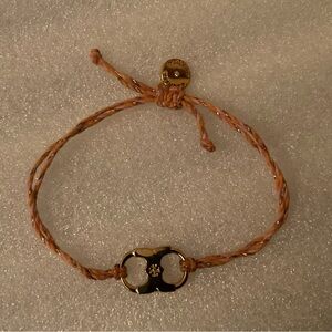 TB Embrace Ambition Bracelet Braided Cord Gold Double-T Logo Adjustable EUC